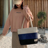 Canvas Women Shoulder Bag Female Student Panelled Shopper Bag