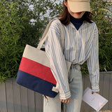 Canvas Women Shoulder Bag Female Student Panelled Shopper Bag