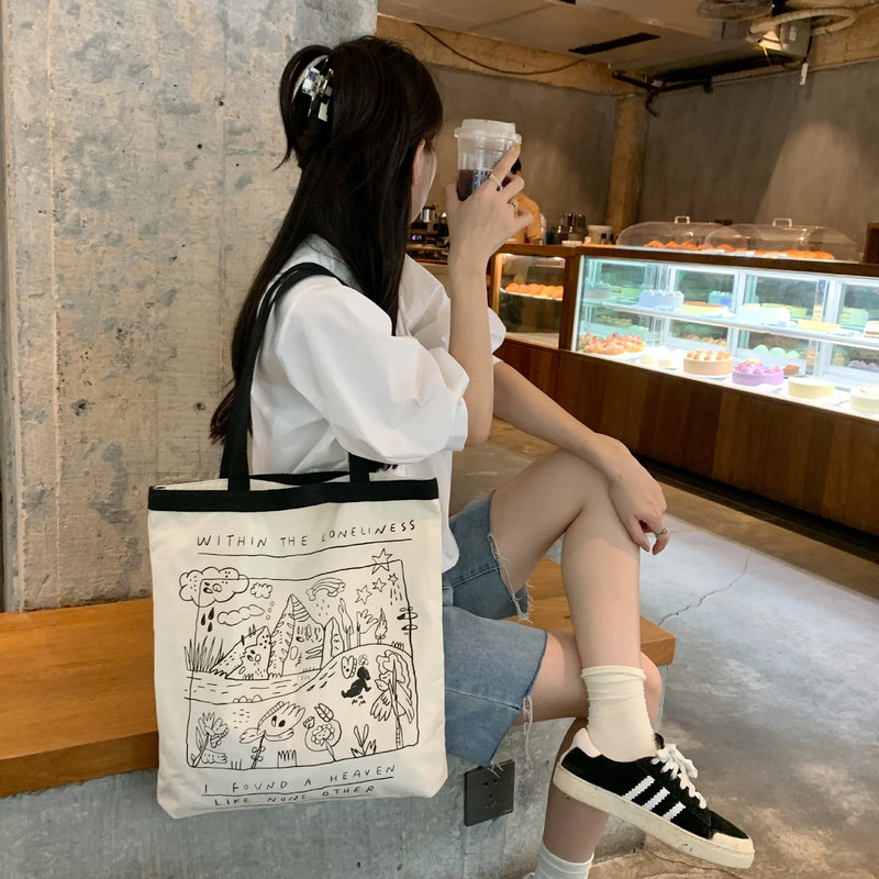 Graffiti Canvas Shoulder Bag Large Tote Shopper Bags for Women