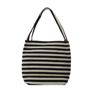 Canvas Striped Shoulder Bag Large Tote Shopper Bookbag