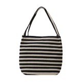 Canvas Striped Shoulder Bag Large Tote Shopper Bookbag
