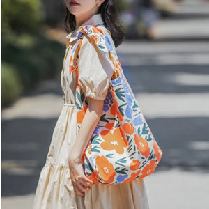 Canvas Women Shoulder Shopper Bag Large Flower Print Cotton Cloth Handbag