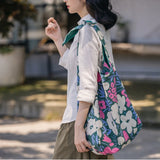 Canvas Women Shoulder Shopper Bag Large Flower Print Cotton Cloth Handbag