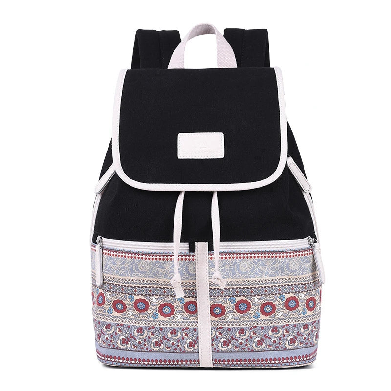 Canvas Women's Backpack College Style Retro Backpack Ethnic Style Student School