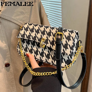 Canvas Retro Handbag Houndstooth Messenger Shoulder Bag