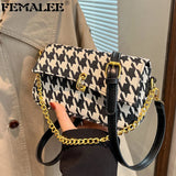 Canvas Retro Handbag Houndstooth Messenger Shoulder Bag