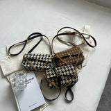 Canvas Retro Handbag Houndstooth Messenger Shoulder Bag