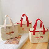 Canvas Women's Bear Embroidery Lunch Box Bag Tote Handbags