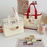 Canvas Women's Bear Embroidery Lunch Box Bag Tote Handbags