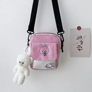 Canvas Women?s Phone Bag Cartoon Printed Shoulder Messenger Bag Hit Flap Purse