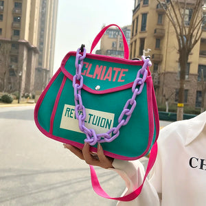 Canvas Chain Shoulder Bag Casual Totes Ladies Crossbody Bag