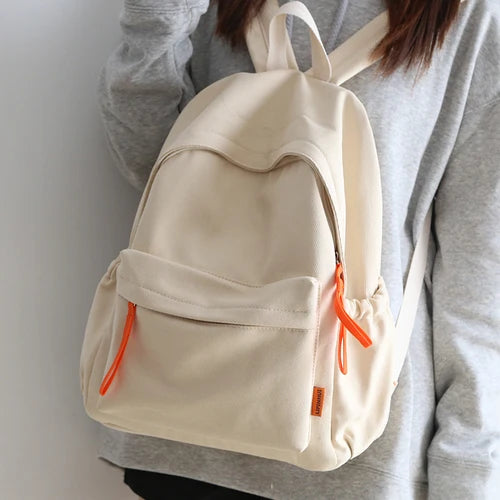 Canvas Backpack Women Solid Schoolbag College Students Casual Shoulders
