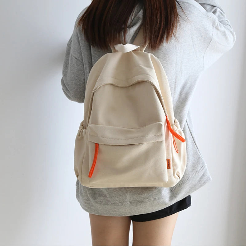 Canvas Backpack Women Solid Schoolbag College Students Casual Shoulders