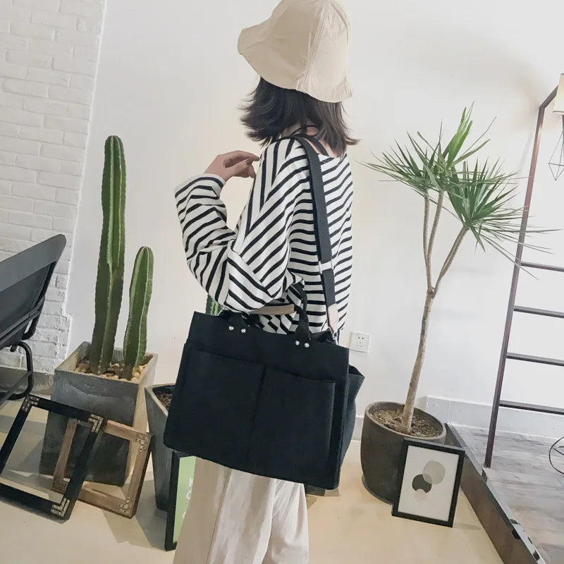 Canvas Multi-Pocket Shoulder Bag Large Capacity Messenger Bag