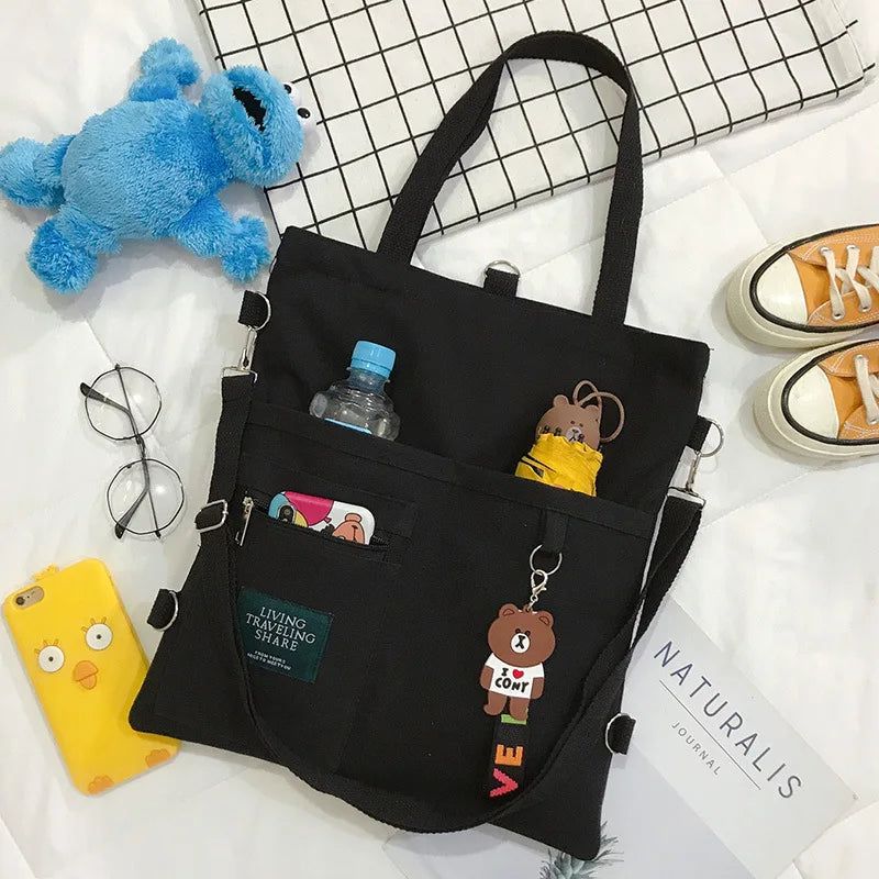 Japanese Canvas Crossbody Bag for Students and Book Lovers