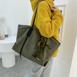Canvas Handbag Large Capacity College Bag Purse Shoulder Bag