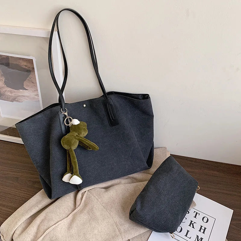 Canvas Handbag Large Capacity College Bag Purse Shoulder Bag