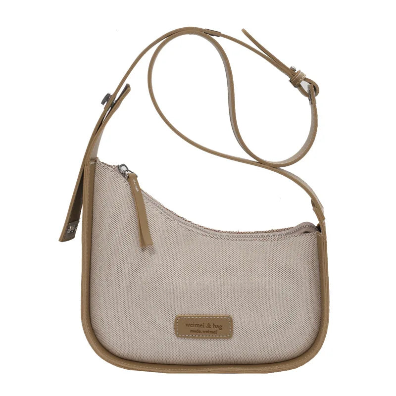 Canvas Texture Messenger Bag with Wide Shoulder Strap for Women