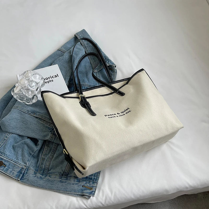 Large Capacity Women's Canvas Tote Bag for Shopping and Shoulder