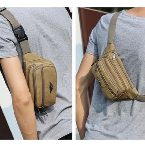 Canvas Waist Bag Men's Multi-Compartment Sports Chest Bag