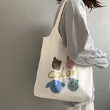 Orange Fruit Printed Canvas Tote Bag for College Students