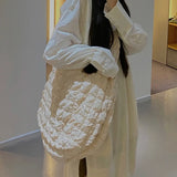 Large Quilted Nylon Shoulder Bag Ruched Handbag