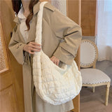 Large Quilted Nylon Shoulder Bag Ruched Handbag