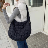 Large Quilted Nylon Shoulder Bag Ruched Handbag