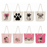 Capacity Lady Tote Bags Pug Cartoon Print Women Shoulder Bag