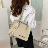 Straw-Weaved Bag Women Casual Contrast Commuter Bag One Shoulder Woven Bag