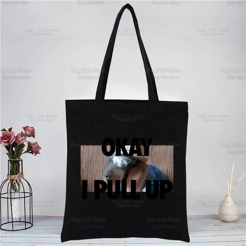 Funny Capybara Eco Canvas Shoulder Bag Shopping Tote HandBag