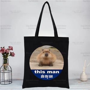 Funny Capybara Eco Canvas Shoulder Bag Shopping Tote HandBag