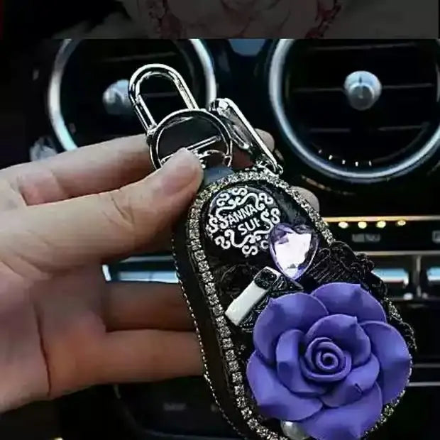 Cartoon Flower Key Bag Hand Flash Diamond Key Holder Purse