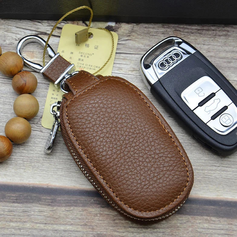 Leather Car Key Bag with See-through Window