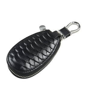 Leather Car Key Case Keychain Zipper Pouch Snake Pattern Key Holder