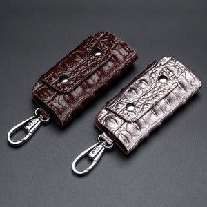 Crocodile Leather Key Holder Keychain Case Bag - Black