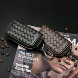 Woven Leather Key Pouch Keychain Zipper Wallet