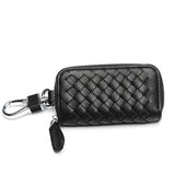 Woven Leather Key Pouch Keychain Zipper Wallet