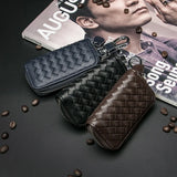 Woven Leather Key Pouch Keychain Zipper Wallet