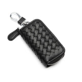 Woven Leather Key Pouch Keychain Zipper Wallet