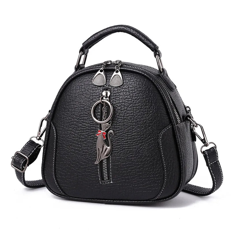 Caramel Crossbody Bag Small Round Messenger Bag Leather Handbag Female