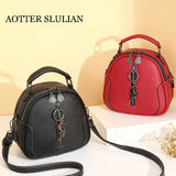 Caramel Crossbody Bag Small Round Messenger Bag Leather Handbag Female