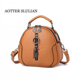 Caramel Crossbody Bag Small Round Messenger Bag Leather Handbag Female