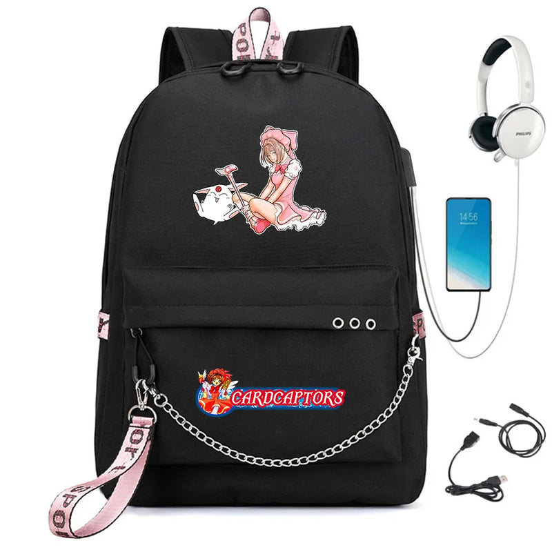 Cardcaptor Sakura Backpack USB Charging Headphone Schoolbag