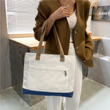Large Capacity Tote Bag Women Canvas Zipper Shoulder Harajuku Handbag