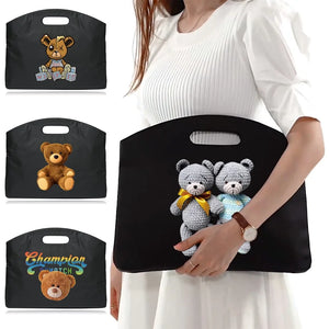 Bear Print Briefcase Laptop Bag Unisex File Bag Business Trip Handbag