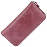Cowhide Leather Women Zipper Purse Long Oil Wax Leather Vintage Women Wallets