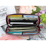 Cowhide Leather Women Zipper Purse Long Oil Wax Leather Vintage Women Wallets