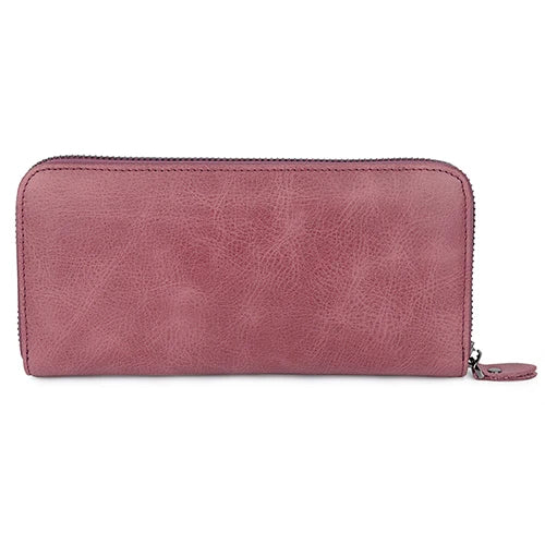 Cowhide Leather Women Zipper Purse Long Oil Wax Leather Vintage Women Wallets