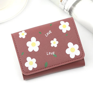 Flower Women Short Leather Wallet Zipper Purses Lady Purse